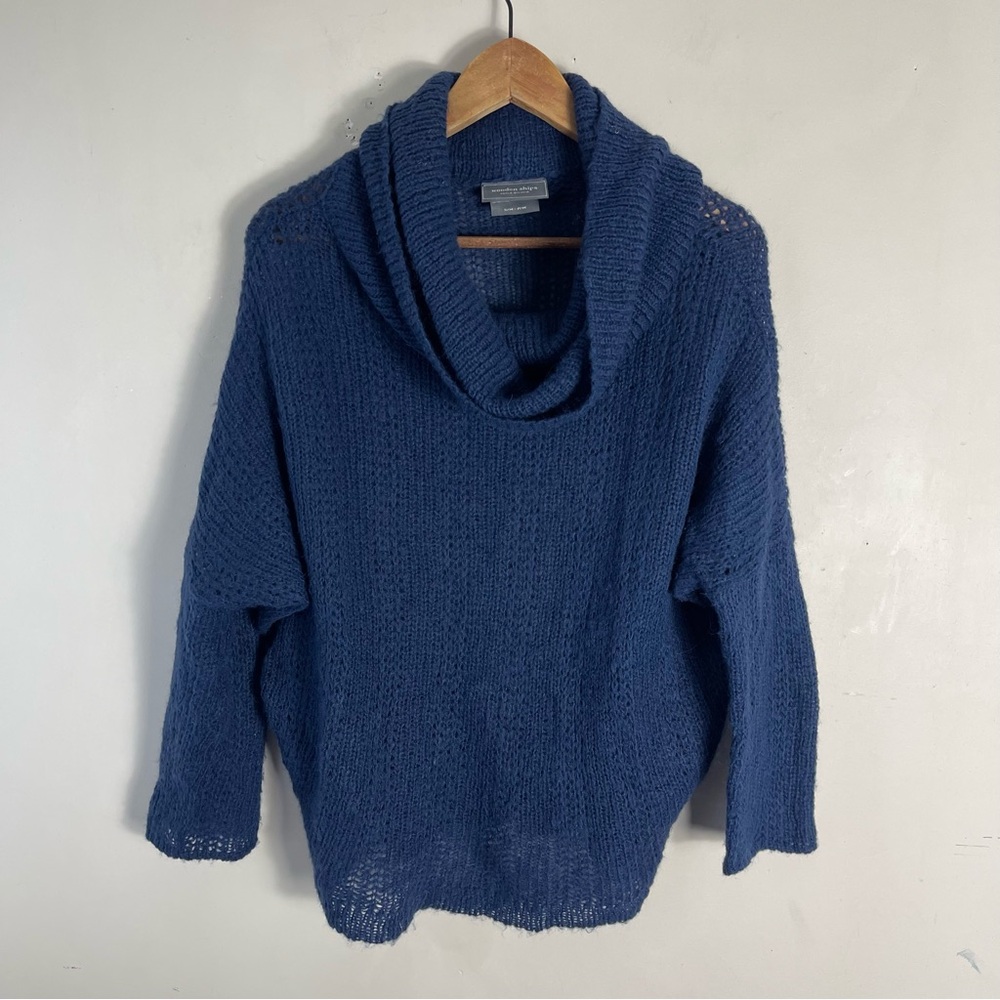 Wooden Ships Blue Mohair Blend Cowl Neck Slouchy Drop Shoulder Sweater Size S/M